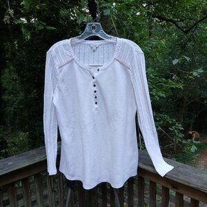 Sonoma Cream Thermal Waffle Knit CottonBlend Long Crochet Sleeve Henley Top SzL